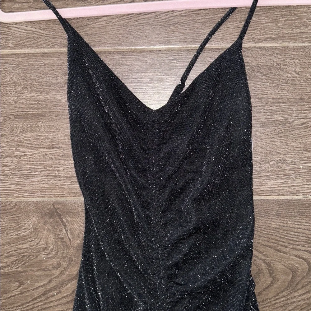 NWT Lulus Talk Of The Party Black Sparkly Ruched Bodycon Mini Dress - Size XS - Picture 9 of 10